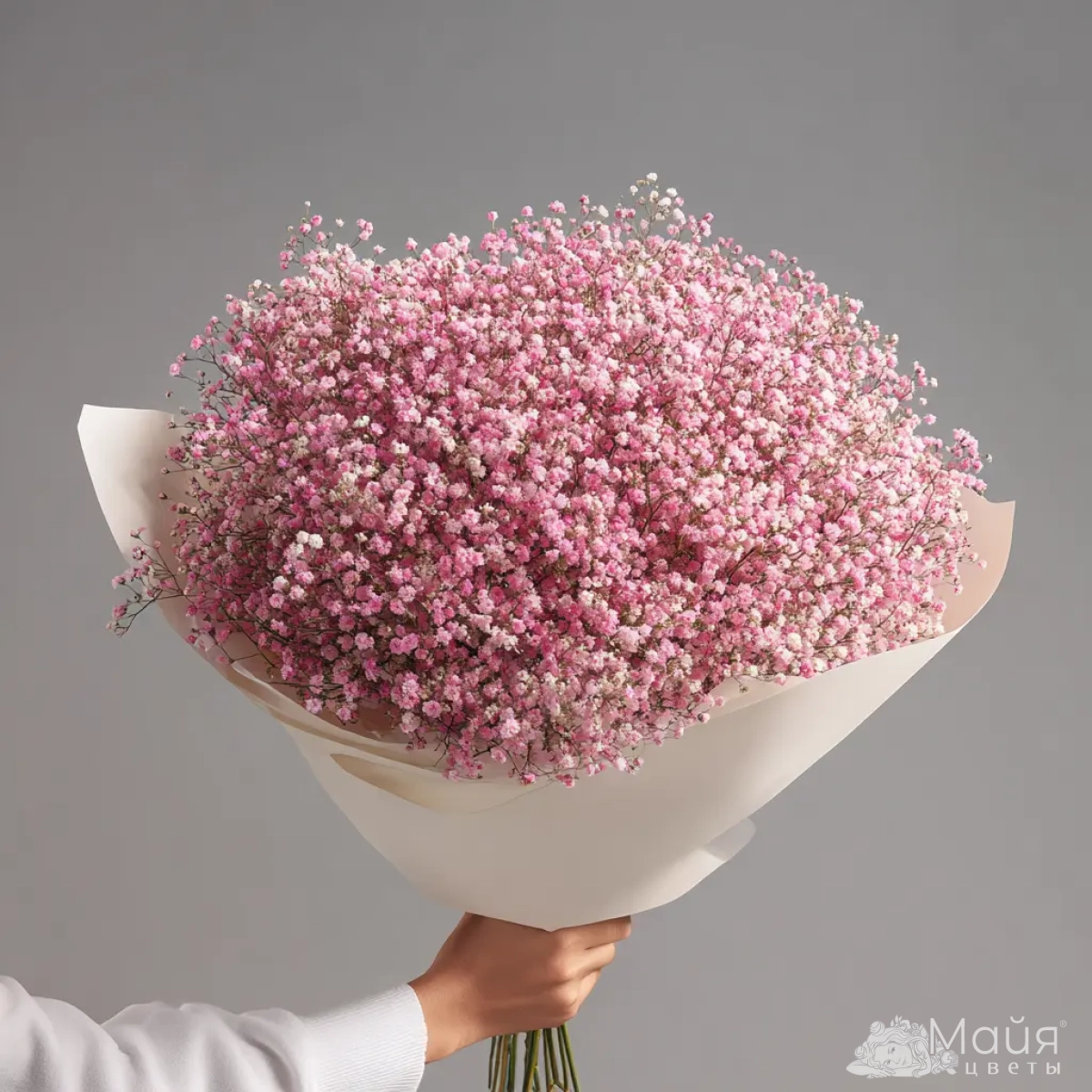 Монобукет из розовой гипсофилы.