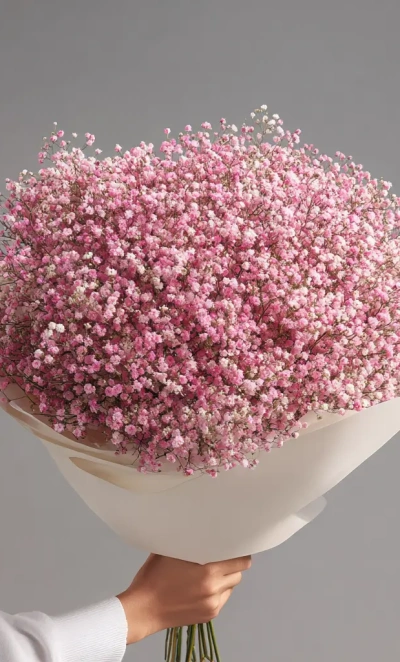 Монобукет из розовой гипсофилы.