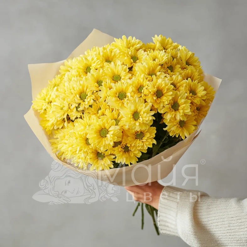 Монобукет из желтых кустовых хризантем