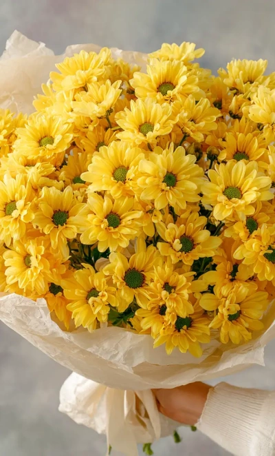 Монобукет из желтых кустовых хризантем
