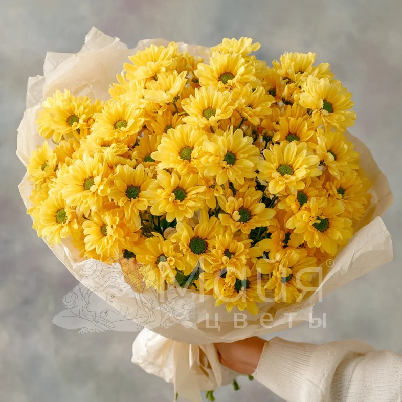 Монобукет из желтых кустовых хризантем