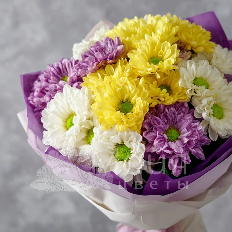Монобукет из хризантем &laquo;Сиреневый рассвет&raquo;