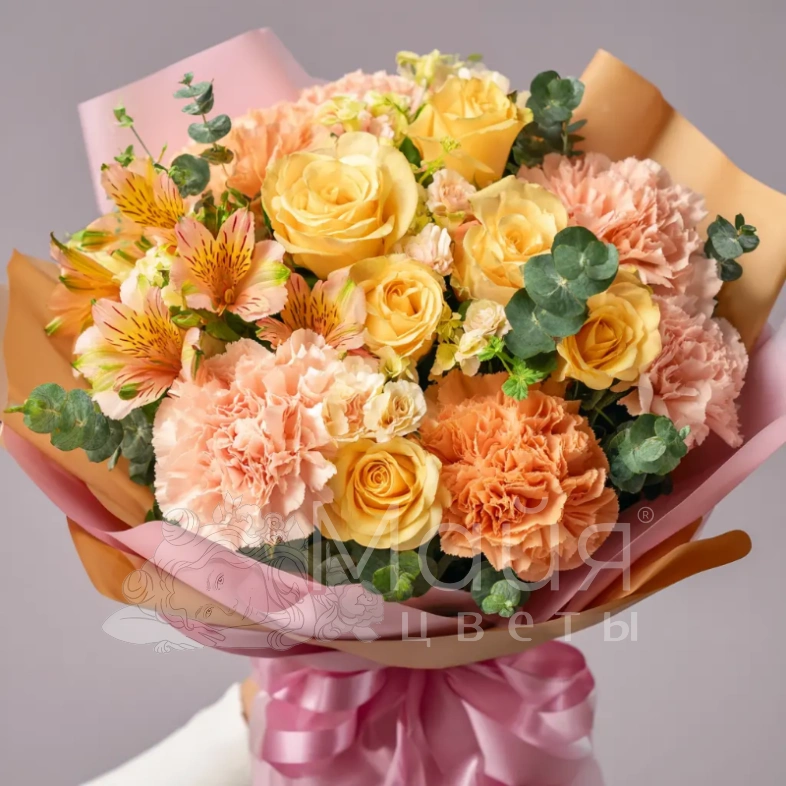 Букет с гвоздиками &laquo;Солнечный закат&raquo;