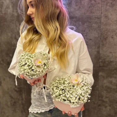 Коробочка сердце с гипсофилой+орхидея 🩷s