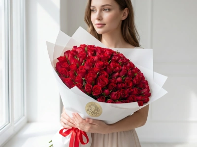 Букет из 101 розы «Алое Пламя»