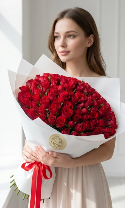 Букет из 101 розы «Алое Пламя»