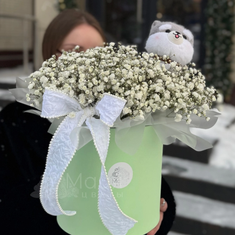 Композиция L &laquo;Гипсофила+брелок собачка&raquo;🐶