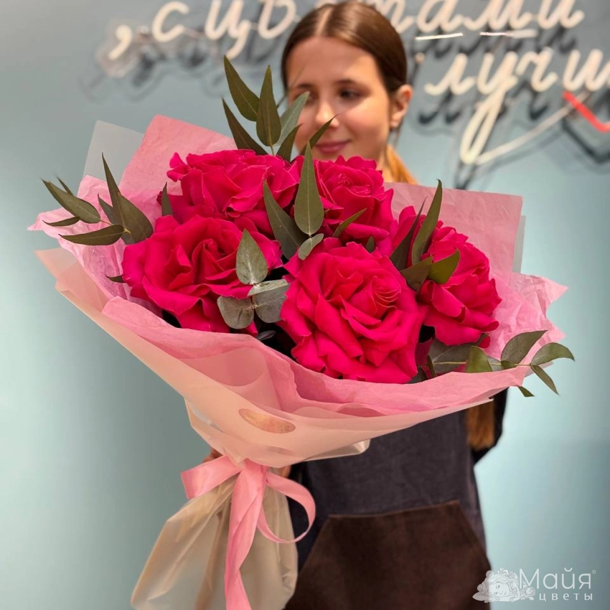 Букет "Малиновые французские розы"