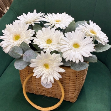 Герберы в плетеной корзине