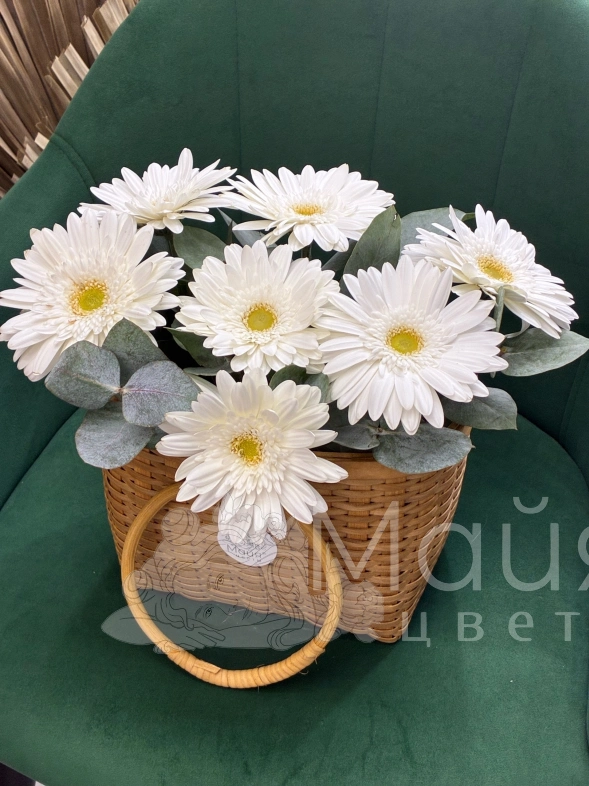 Герберы в плетеной корзине