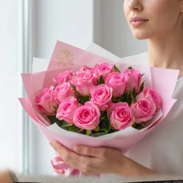 15 розовых кенийских роз.
