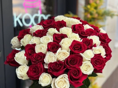 Красно-белая эквадорская роза 70 см