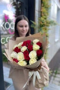 Букет "Бело-красная гамма эквадорских роз" 0