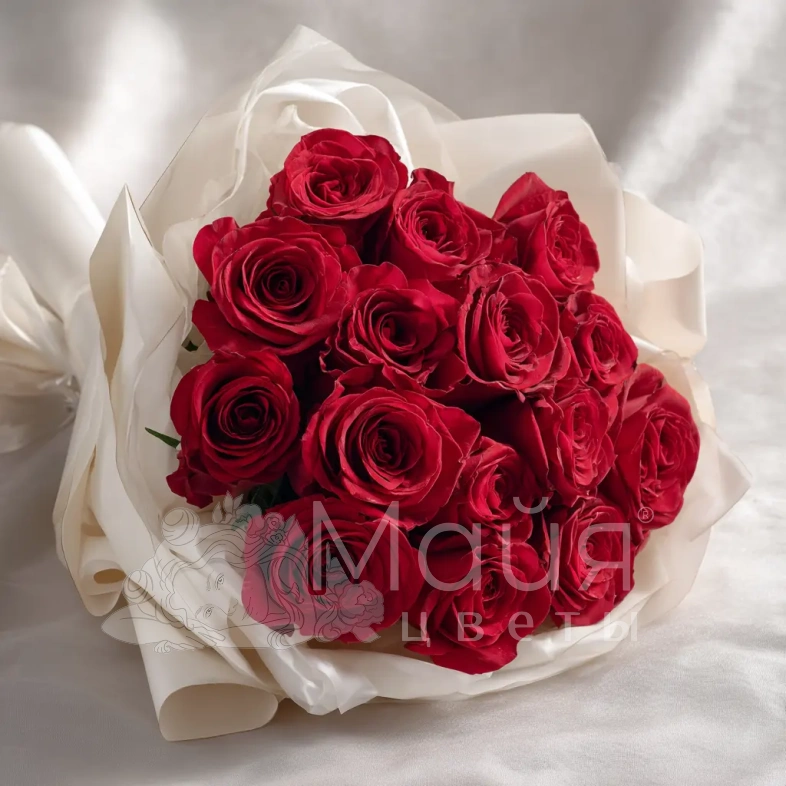 15 красных роз 60 см