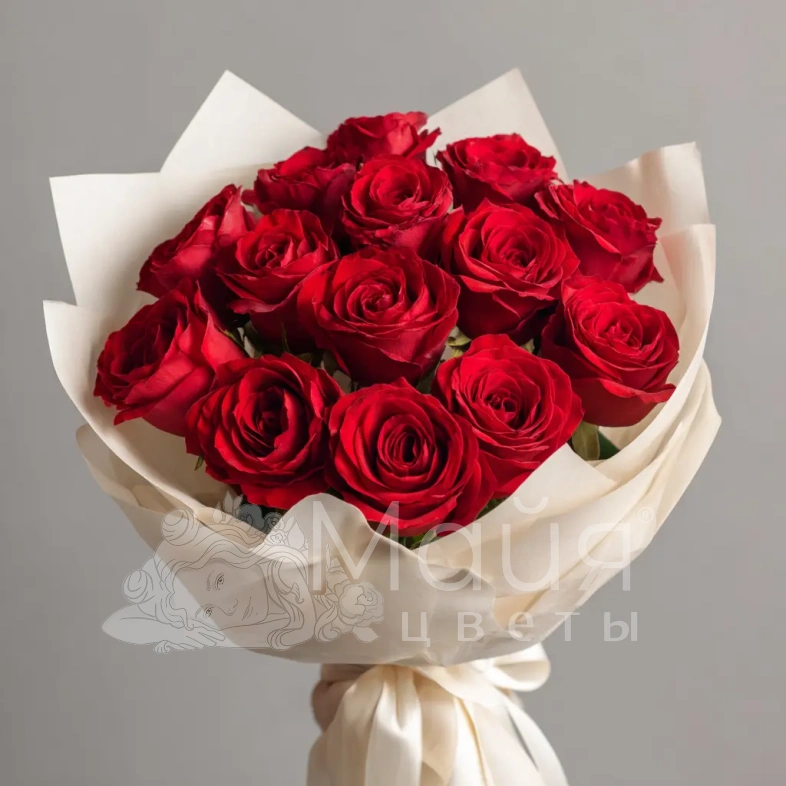 15 красных роз 60 см