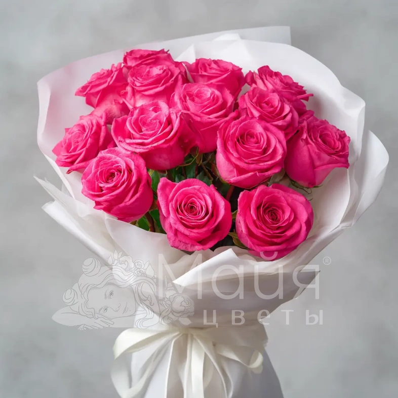 15 розовых роз 50 см