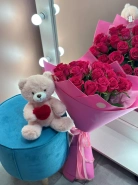 Сет из 17 Эквадорских роз и плюшевым мишкой 0
