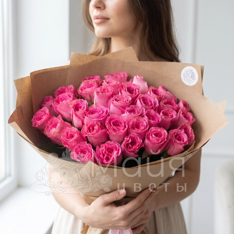 Букет из 35 розовых Кенийских роз 40 см.