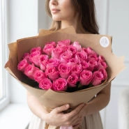 Букет из 35 розовых Кенийских роз 40 см. 0