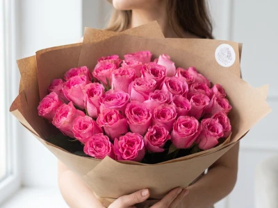 Букет из 35 розовых Кенийских роз 40 см.