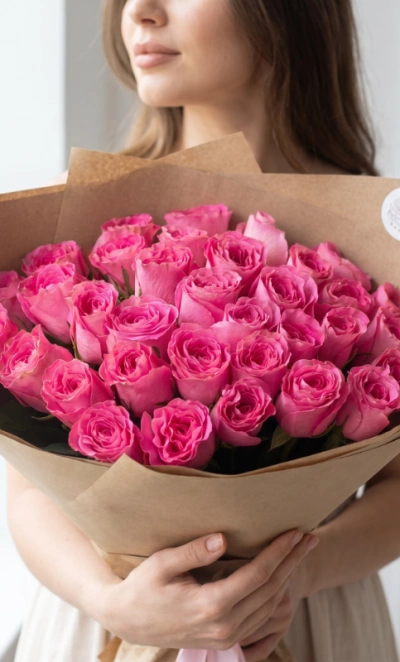 Букет из 35 розовых Кенийских роз 40 см.