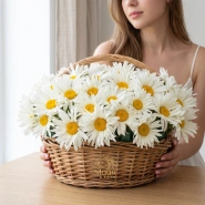 Корзина с крупными ромашками 0
